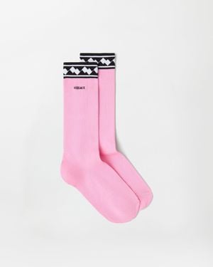 Versace Calcetines De Algodón Acanalados Con Bordado - Rosa