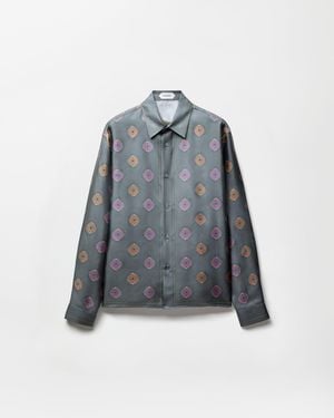 Versace Printed Silk Twill Regular Shirt - Blue