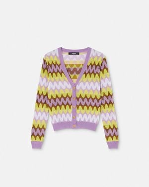 Versace Wave Jacquard Knit Cardigan - Purple