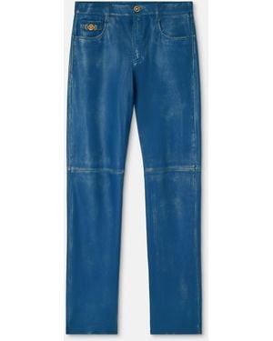 Versace Pantalones De Piel Desgastada - Azul