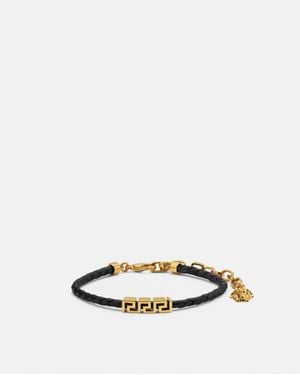 Versace Bracelet En Cuir Greca - Blanc