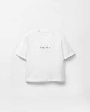 Versace Slim Cotton Jersey T-Shirt With Embroidered Logo - White