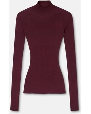 Versace Merino Wool Fitted Ribbed Knit Top - Purple