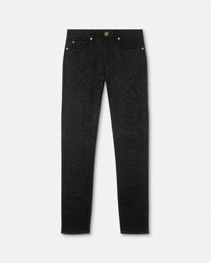 Versace Vaqueros Barocco Jacquard De Corte Ajustado - Negro