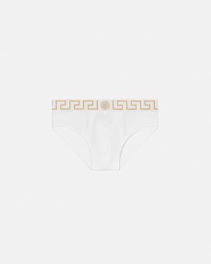 Versace Slip Con Bordo Greca - Bianco