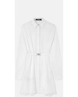 Versace Lace-Trim Cotton-Poplin Mini Shirt Dress - White