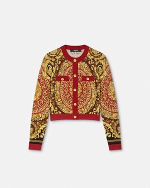 Versace Barocco Silk Knit Cardigan - White