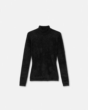 Versace Top Ajustado De Chenilla Con Cuello Perkins - Negro