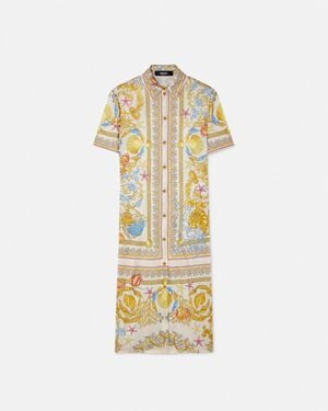 Versace Underwater Barocco Fitted Midi Shirt Dress - Metallic