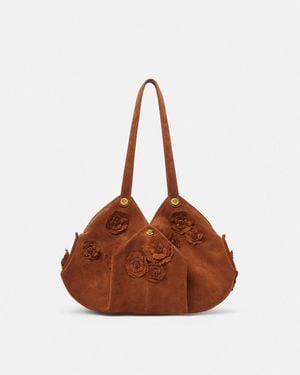 Versace Bolso De Hombro Protea De Ante Con Flores - Marrón