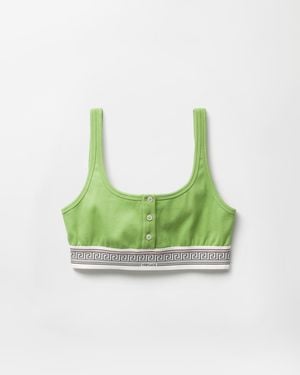 Versace Bralette De Punto De Algodón Acanalado - Verde