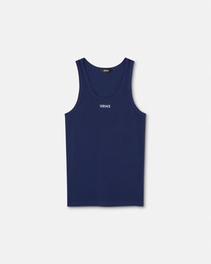 Versace Logo Ribbed Tank Top - Blue