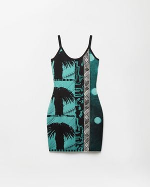 Versace Printed Knit Viscose Mini Dress - Blue