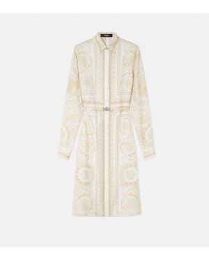 Versace Printed Silk Twill Midi Shirt Dress - White