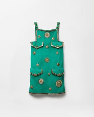 Versace Mini Robe En Daim Brodée - Vert