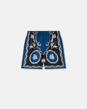 Versace Printed Silk Twill Slim Shorts - Blue