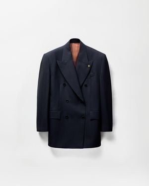 Versace Pinstripe Wool Blazer - Blue