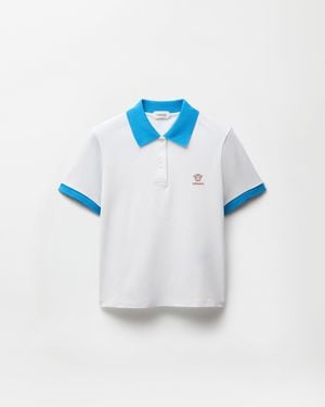 Versace Embroidered Cotton Piqué Polo - Blue