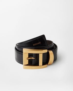 Versace Croc-Effect Leather Belt 4 Cm - Black