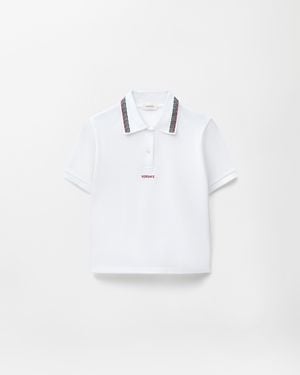 Versace Embroidered-Logo Cotton Piqué Polo - White