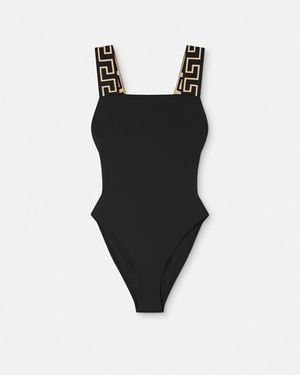 Versace One Piece Swimsuit With Greek Detail - Black
