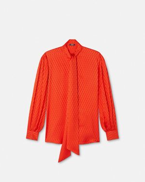 Versace V Allover Jacquard Silk Lavallière Shirt - Red