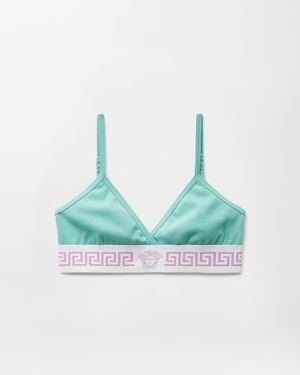 Versace Bralette De Punto De Algodón Acanalado - Azul