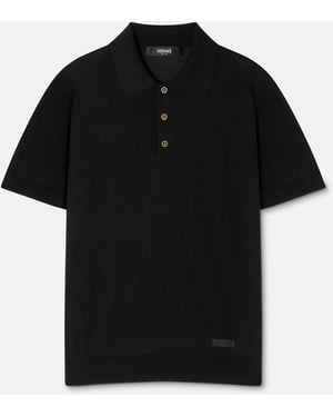 Versace Silk-Cotton Knit Polo - Black
