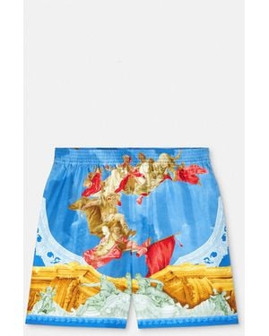 Versace Printed Silk Twill Regular Shorts - Blue