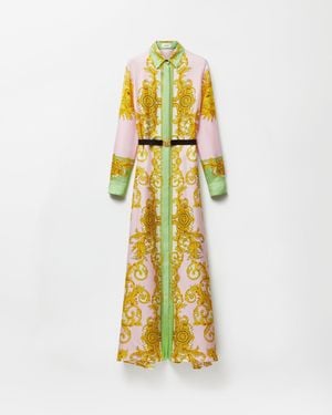 Versace Printed Silk Twill Long Dress - Metallic
