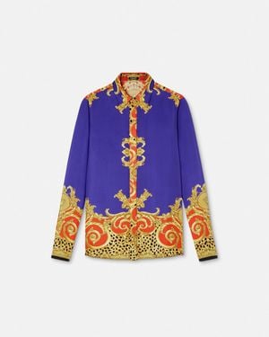 Versace Cheetah Barocco Silk Shirt - Blue