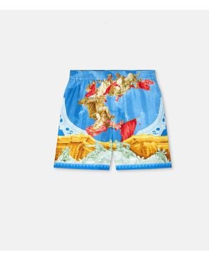 Versace Printed Silk Twill Regular Shorts - Blue