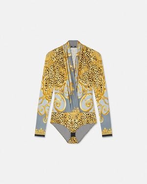 Versace Cheetah Foulard Draped Bodysuit - Metallic