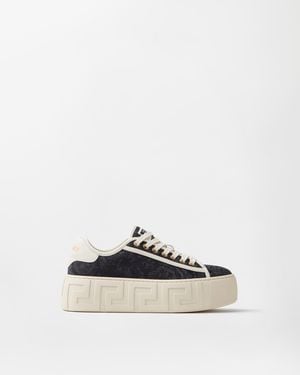 Versace Greca Jacquard Canvas Platform Sneakers - White