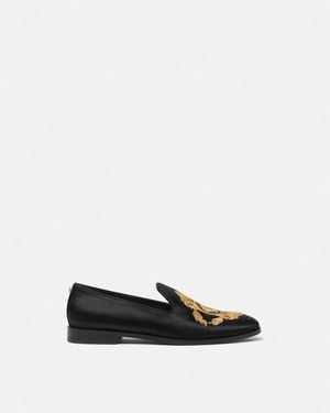 Versace Embroidered Architectural Baroque Slippers - White