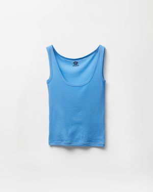Versace Embroidered Ribbed Wool Tank Top - Blue