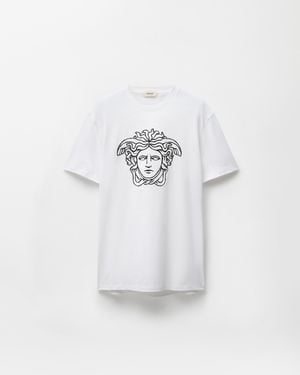 Versace Embroidered-Logo Cotton-Jersey T-Shirt - White