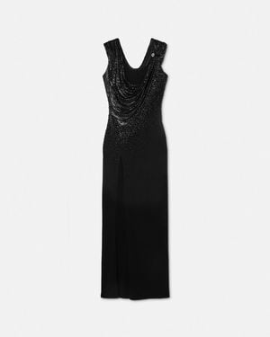 Versace Embellished Stretch Crêpe Jersey Draped Gown - Black