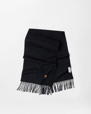 Versace Embroidered-Logo Cashmere Scarf - Black
