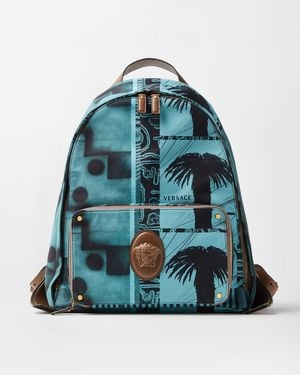 Versace Lou Printed Canvas Backpack - Blue