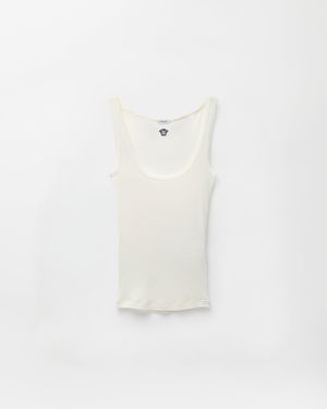 Versace Embroidered Ribbed Wool Tank Top - White