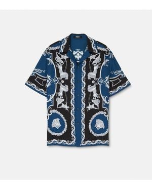 Versace Printed Silk Twill Slim Shirt - Blue
