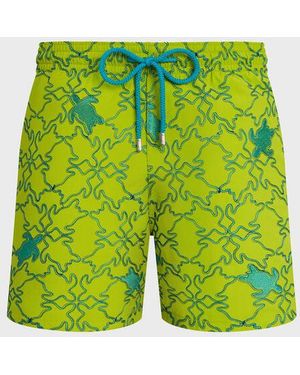 Vilebrequin Swim Shorts Embroidered Turtles Net - Green