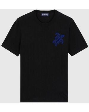Vilebrequin Cotton And Silk T-shirt Jacquard Turtle - Black