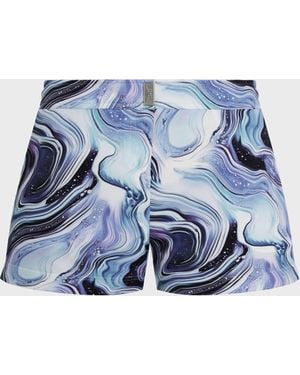 Vilebrequin Flat Belt Stretch Swim Trunks Marble - Shorty - Ferise - White - Size Xs - Blue