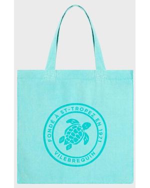 Vilebrequin Linen Mineral Dye Tote Bag Tortue - Blue