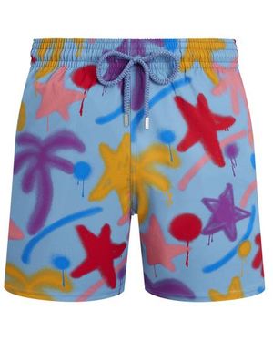Vilebrequin Pantaloncini Mare Uomo Corti Elasticizzati Spray Paint - Blu