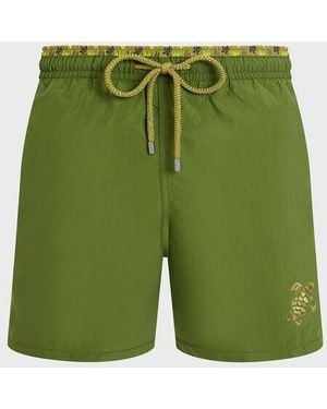 Vilebrequin Swim Shorts Bicolour Micro Ronde Des Tortues - Green