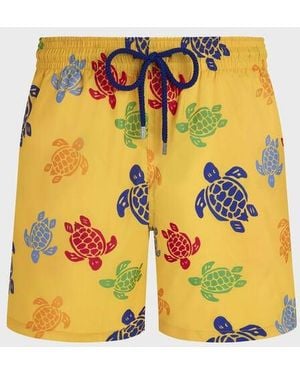 Vilebrequin Ultra-Light And Packable Swim Shorts Tortues Multicolores - Yellow