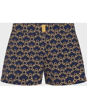 Vilebrequin Stretch Flat Belt Swim Shorts Turtles Chain - White